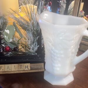 Vintage 1950s Anchor Hocking Glass White Milk Glass Pitcher